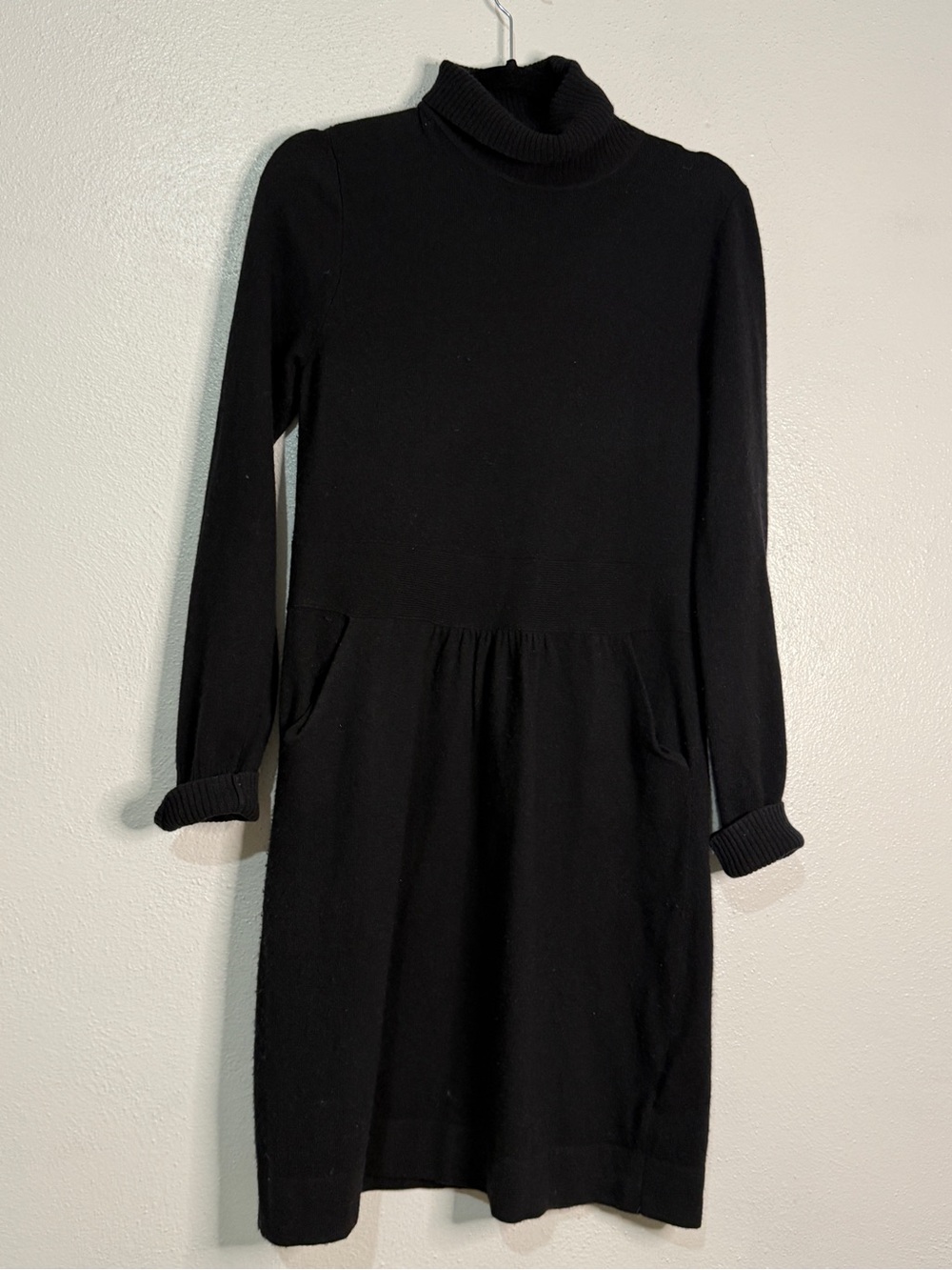 J. Crew Classic Black Turtleneck Wool/Cashmere Knit Dress. Pockets. Sz S.